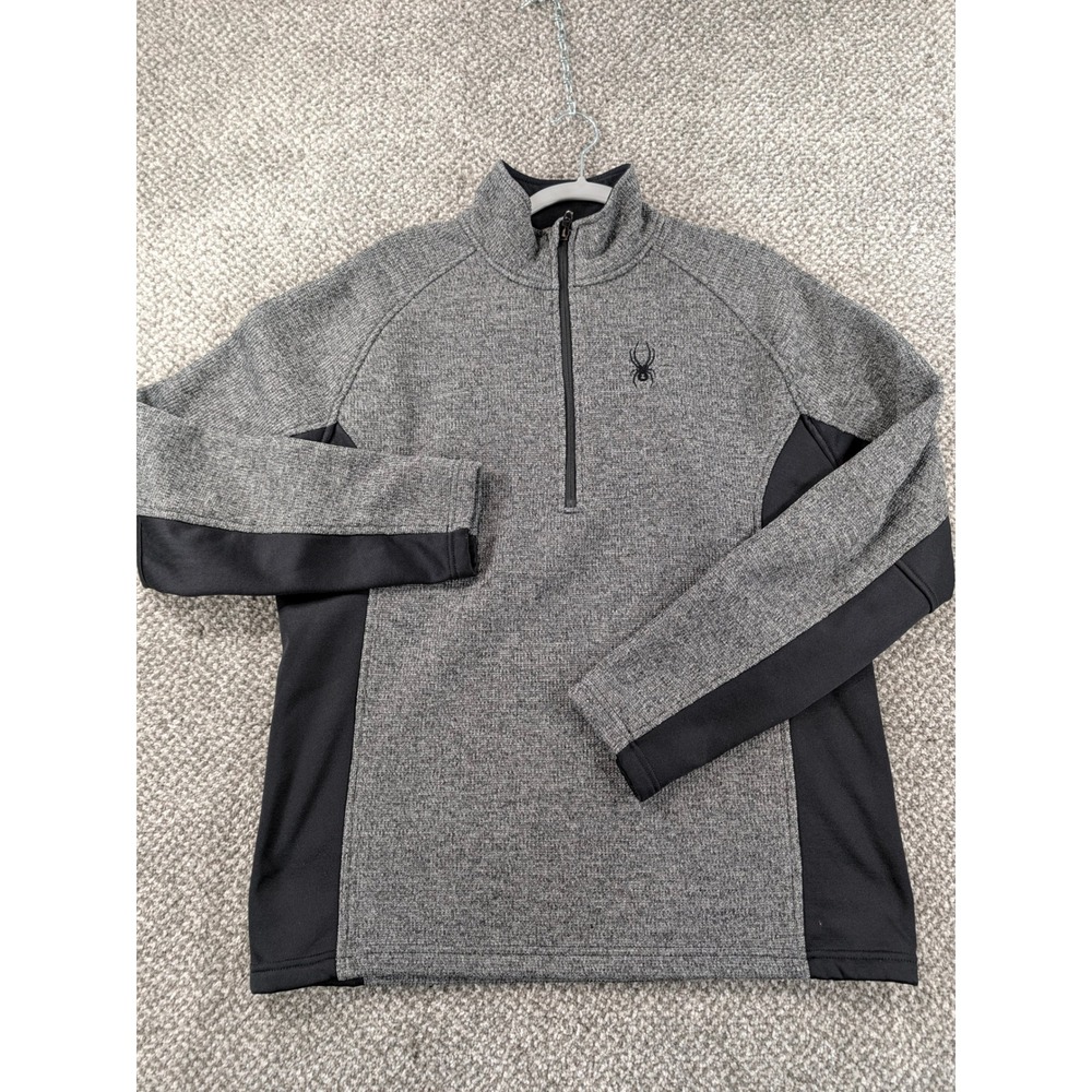 Spyder Mens Grey Black Quarter Zip Fleece Pullover Jacket Size L 186400